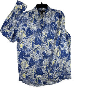 Club Room Luxury Linen Shirt Mens Large Blue Tropical Button Front Casual